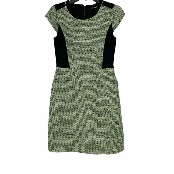 Halogen Dress Women's Sz 0 Lime Green Mini Sheath Bodycon Round Neck Cap Sleeve - Picture 1 of 6